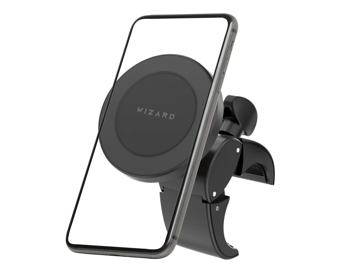 Wizard Car Holder CH-35 mounted on a car dashboard with a phone securely attached.