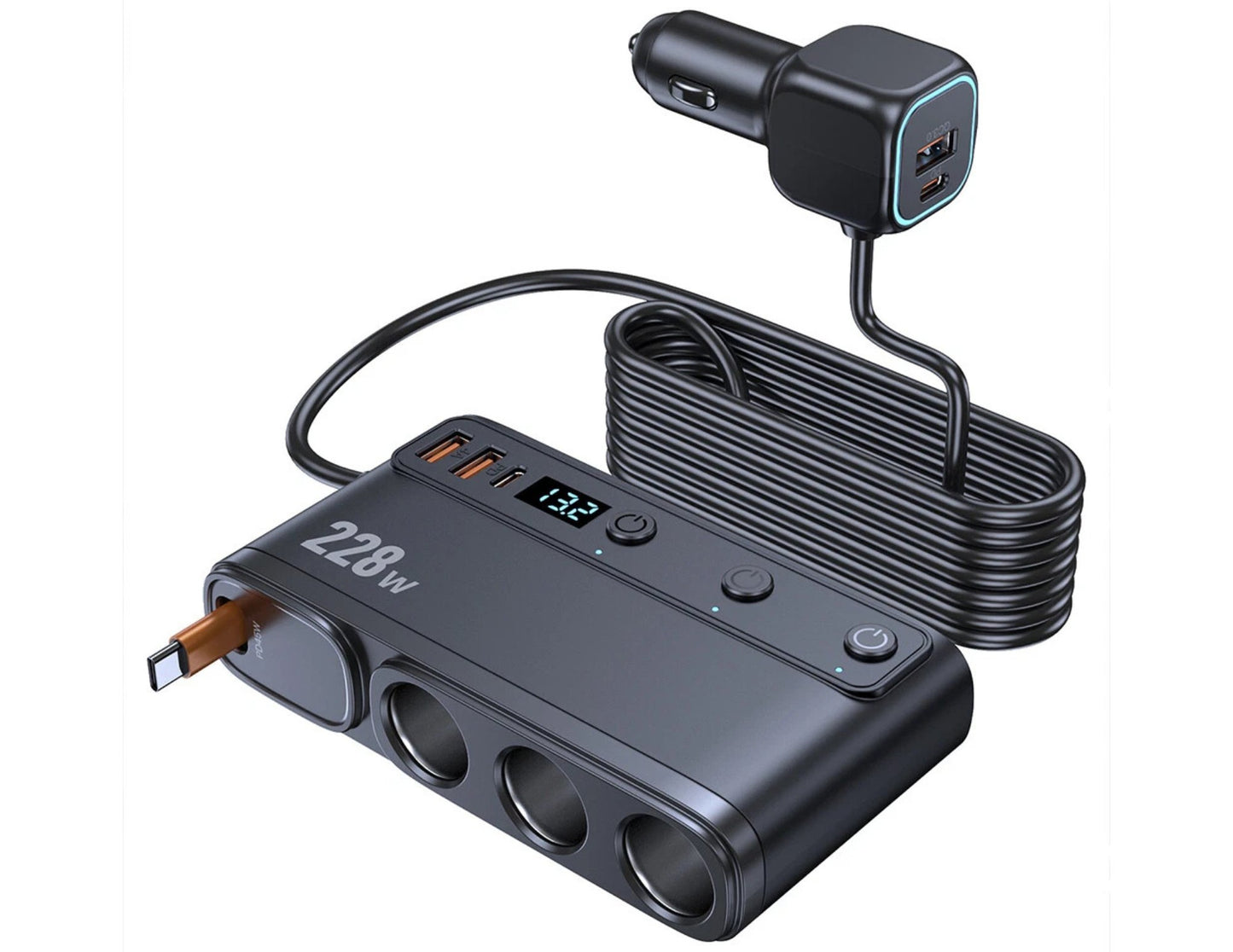 228W Multi-Port Smart Car Charger Adapter with Digital Display – C35-L