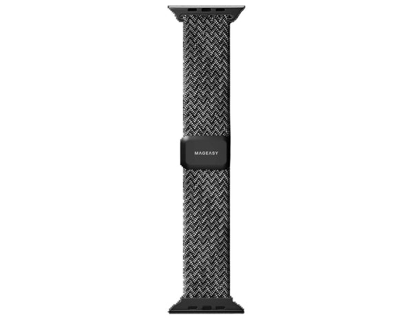 Black and gray patterned smartwatch band on a white background