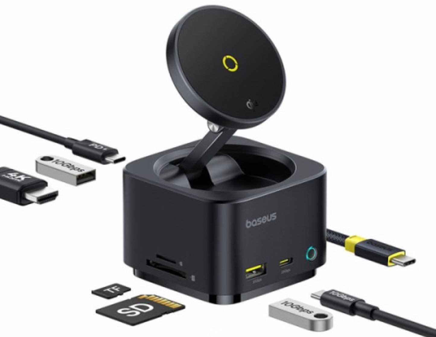 موزع Baseus MagPro Series II USB-C 7 في 1 مع شحن لاسلكي مغناطيسي بقوة 15 وات - أسود كوزميك B00072900121-00