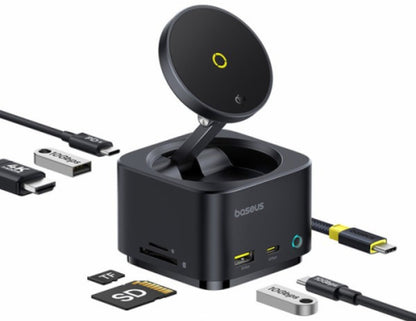 موزع Baseus MagPro Series II USB-C 7 في 1 مع شحن لاسلكي مغناطيسي بقوة 15 وات - أسود كوزميك B00072900121-00