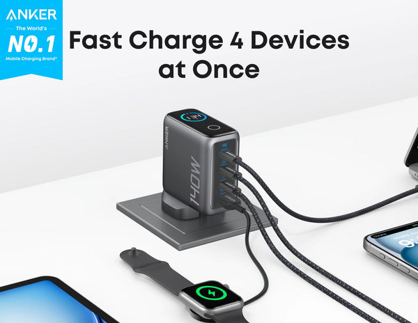 Anker 140W 4-Port GaN Laptop Charger with USB-C Cable and Smart Display (B2697KZ1)
