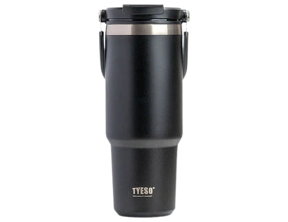 Black Tyeso TS-8828 Vacuum Insulated Tumbler 900ML – With Handle & Straw Lid on a white background