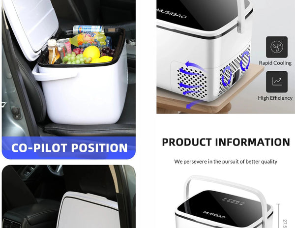 Collage of a car organizer with food items, a product image with text, and a close-up of the organizer.