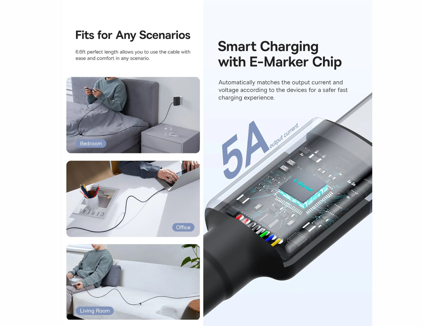 كابل شحن Baseus Cafule USB-C إلى USB-C 100 واط بطول متر واحد، قطعتان، أحمر وأسود + رمادي، P10318306003-00