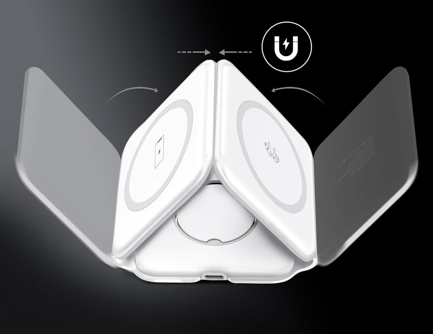 White Gripp 3-in-1 Foldable MagSafe Magnetic Wireless Charger – GR-WLC3M on a black background