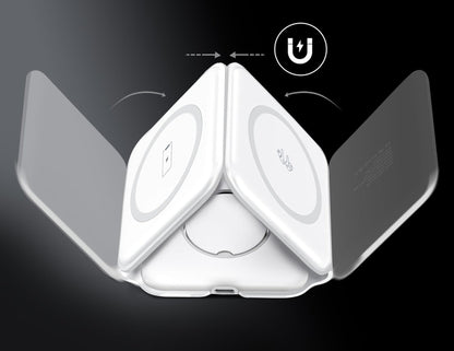 White Gripp 3-in-1 Foldable MagSafe Magnetic Wireless Charger – GR-WLC3M on a black background