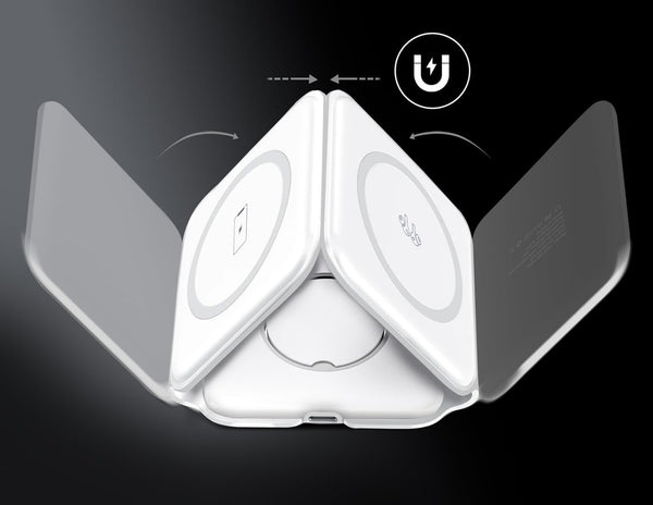White Gripp 3-in-1 Foldable MagSafe Magnetic Wireless Charger – GR-WLC3M on a black background