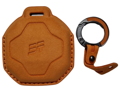 Jetour T2 Car Key Cover – Alcantara / Leather Finish with a carabiner on a white background