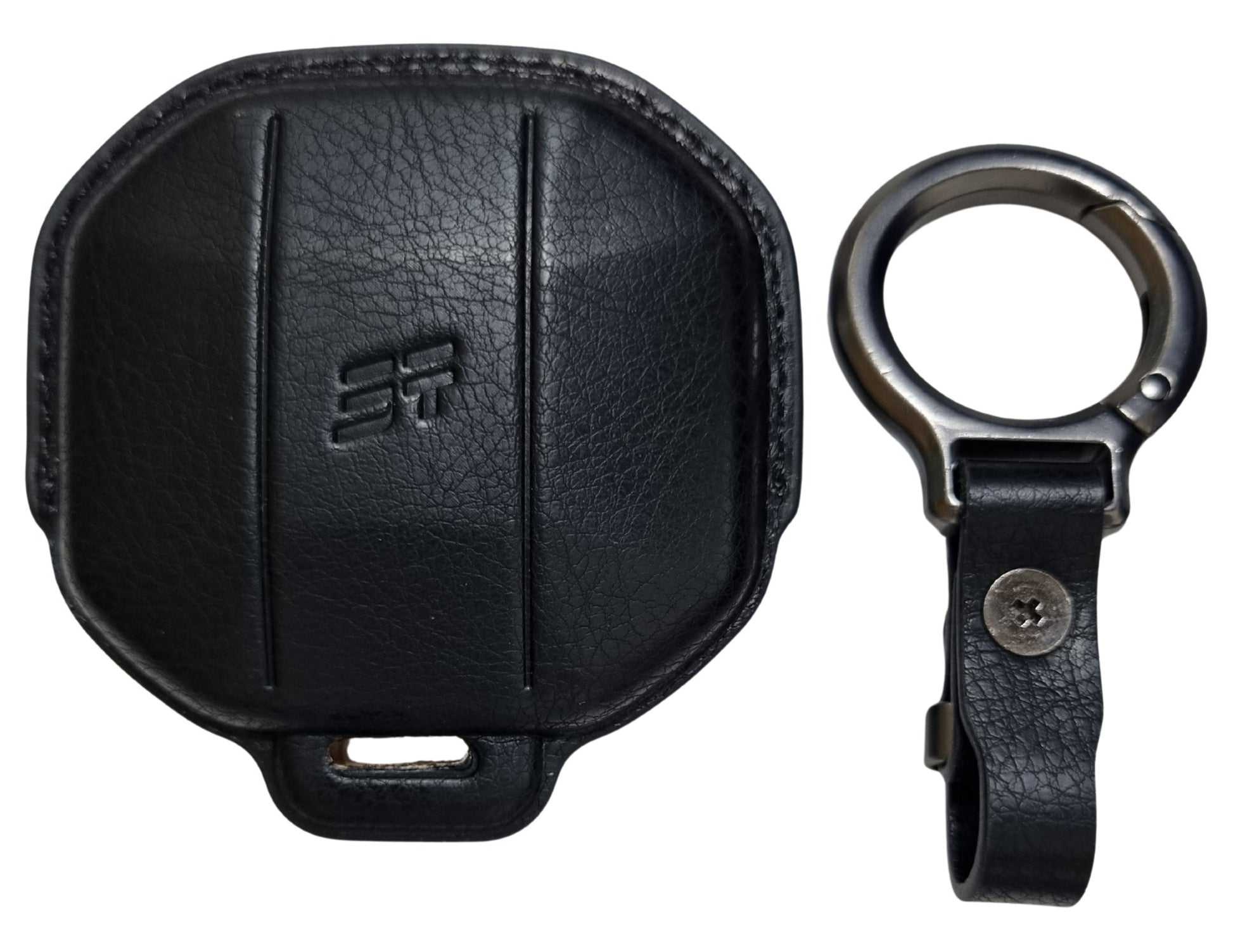 Black Jetour Hybrid Car Key Cover – Alcantara / Leather Finish with a keychain on a white background