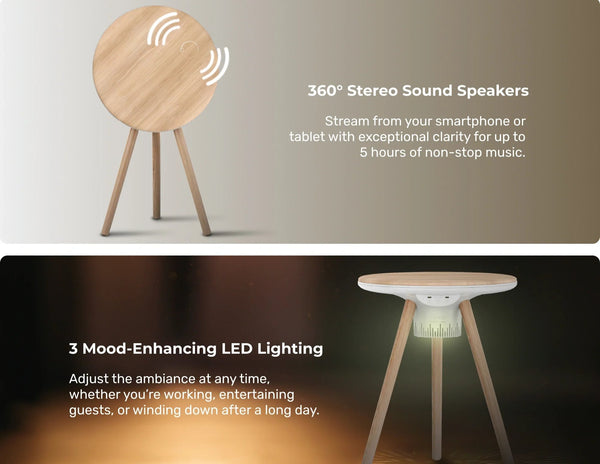 Momax Cymbal QC7W Smart Foldable Table – Wireless Charging, Speakers, LED Lights