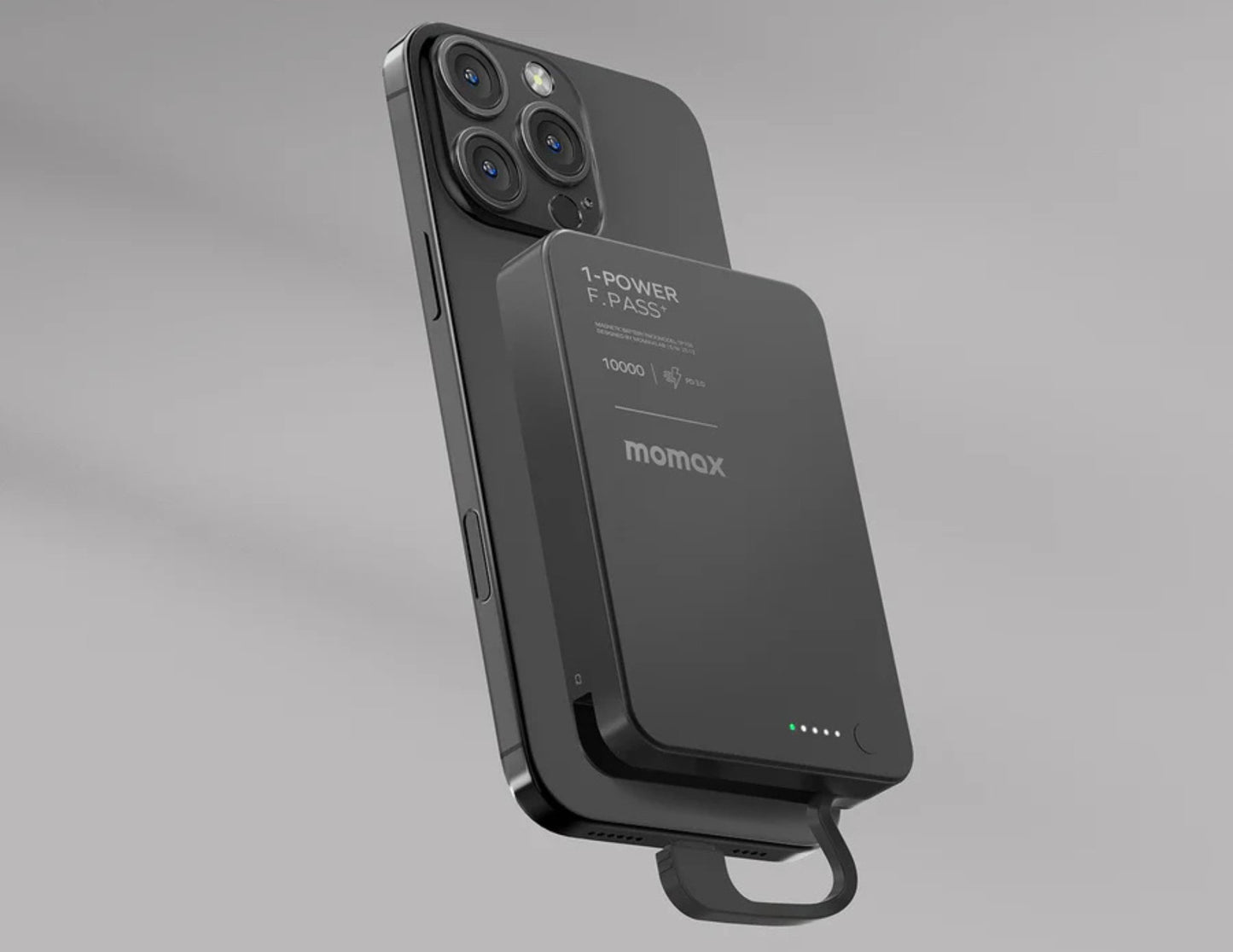 Momax F.Pass+ Magnetic Power Bank 10000mAh with USB-C Cable, 30W Fast Charging, Ultra-Compact