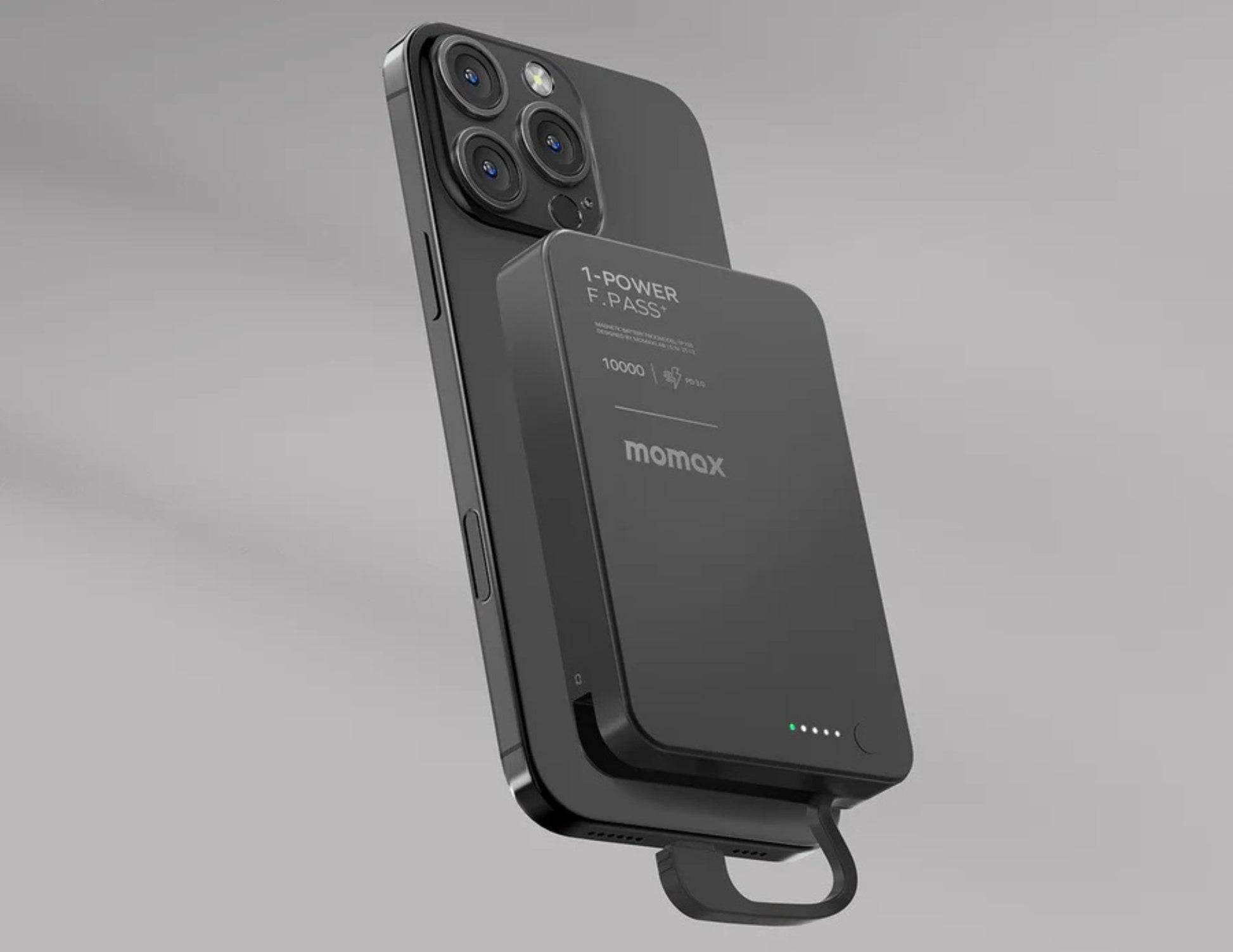 Momax F.Pass+ Magnetic Power Bank 10000mAh with USB-C Cable, 30W Fast Charging, Ultra-Compact