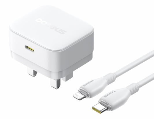 Baseus Palm 20W Fast Charger UK + USB-C to Lightning Cable 1M P1011160C213-02 Moon White