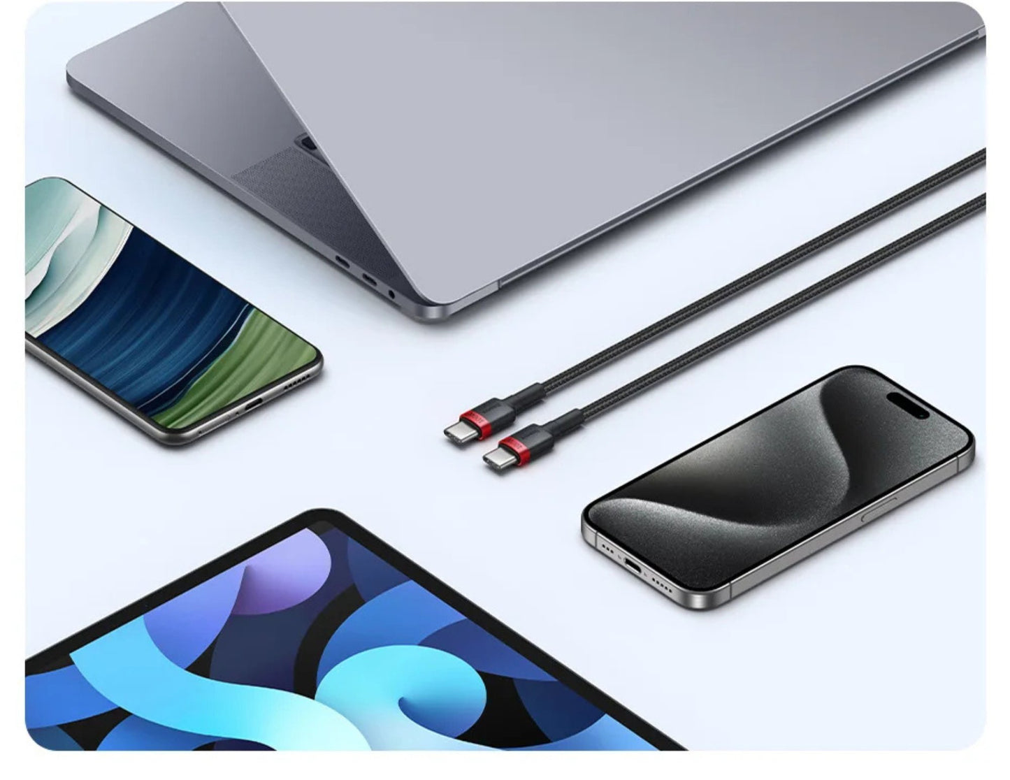 كابل شحن Baseus Cafule USB-C إلى USB-C 100 واط بطول متر واحد، قطعتان، أحمر وأسود + رمادي، P10318306003-00