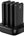 A black 4-in-1 power bank docking station with four detachable power banks and built-in charging cables.