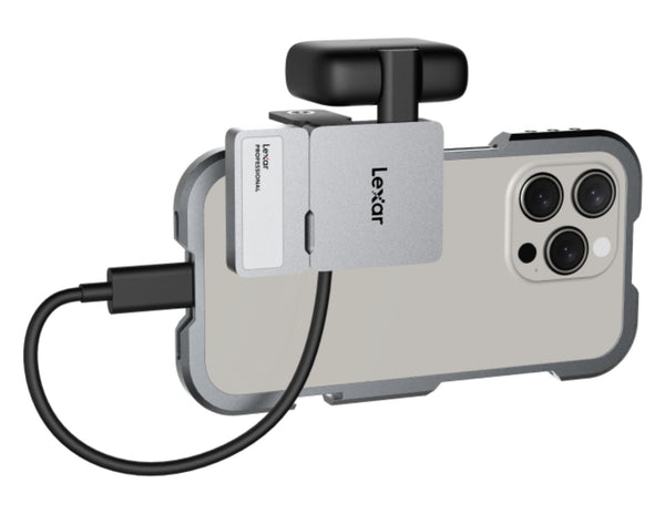 Phone case with Lexar device attached on a white background