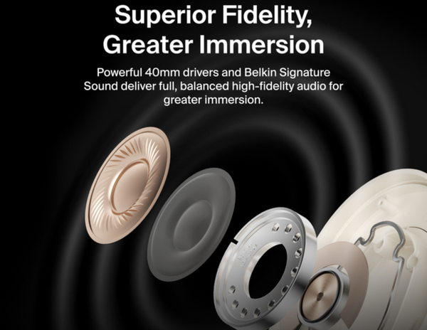 Belkin SoundForm Isolate Noise Cancelling Over-Ear Headphones | AUD008fqBK (Black), AUD008fqSA (Sand)