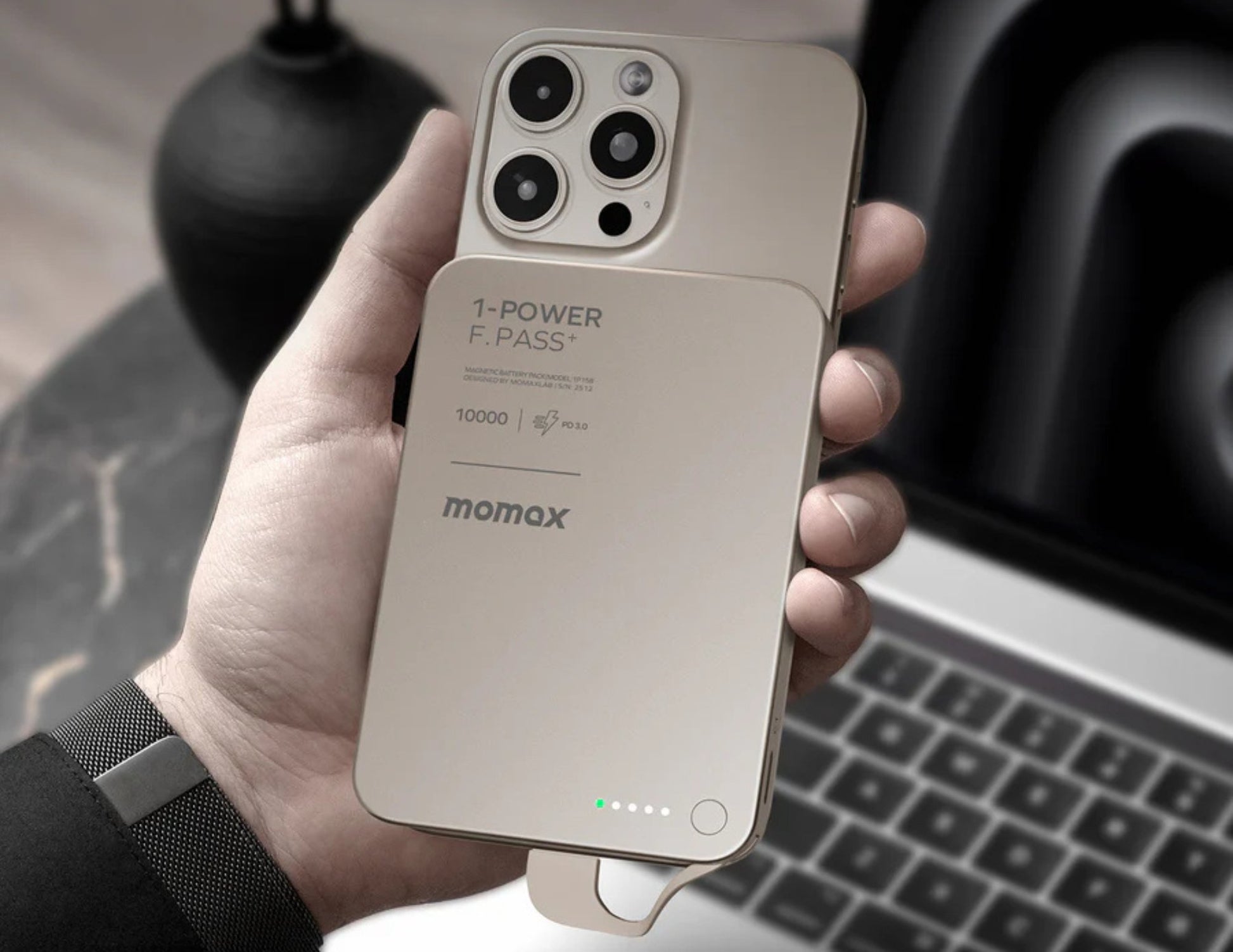 Momax F.Pass+ Magnetic Power Bank 10000mAh with USB-C Cable, 30W Fast Charging, Ultra-Compact