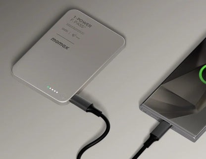 Momax F.Pass+ 5000mAh Magnetic Power Bank with USB-C Cable, 20W Fast Charging, Ultra-Slim Design
