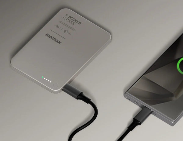 Momax F.Pass+ 5000mAh Magnetic Power Bank with USB-C Cable, 20W Fast Charging, Ultra-Slim Design