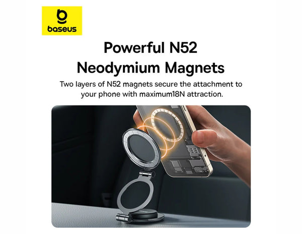 Baseus phone magnetic stand with N52 neodymium magnets on a white background