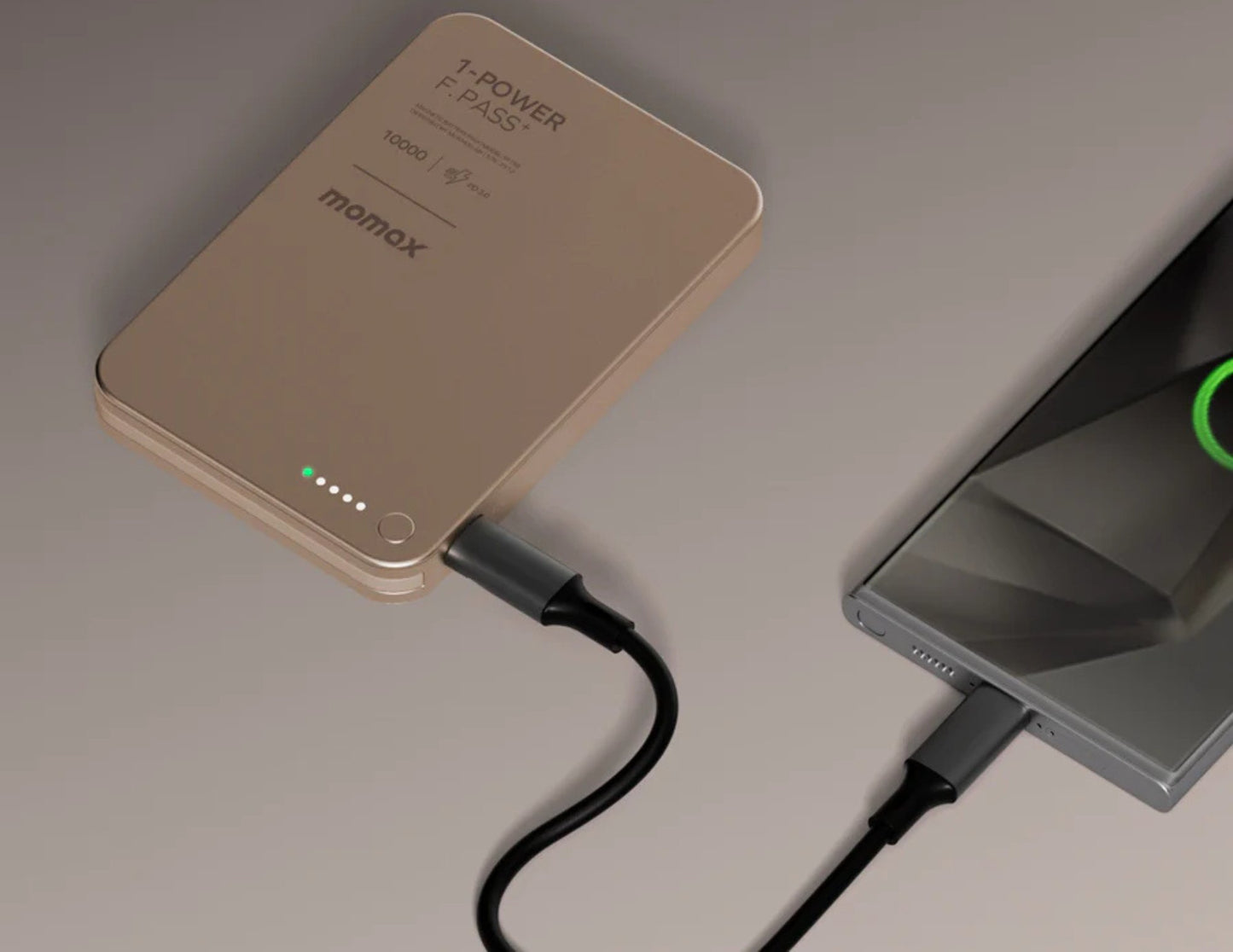 Momax F.Pass+ Magnetic Power Bank 10000mAh with USB-C Cable, 30W Fast Charging, Ultra-Compact