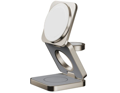 Silver phone stand on a white background