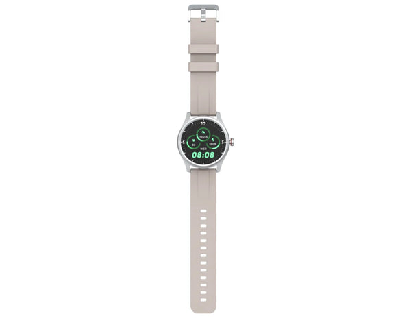 Smartwatch with a beige strap on a white background