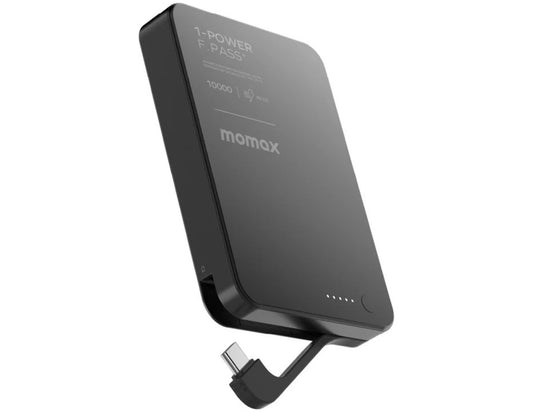 Momax F.Pass+ Magnetic Power Bank 10000mAh with USB-C Cable, 30W Fast Charging, Ultra-Compact