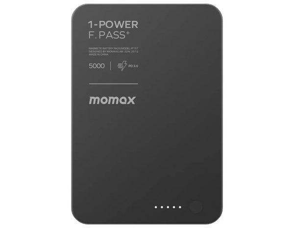 Momax F.Pass+ 5000mAh Magnetic Power Bank with USB-C Cable, 20W Fast Charging, Ultra-Slim Design