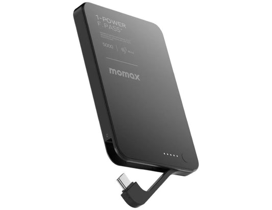 Momax F.Pass+ 5000mAh Magnetic Power Bank with USB-C Cable, 20W Fast Charging, Ultra-Slim Design