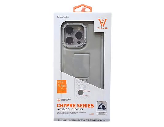 Wizard Chypre Series Invisible Grey Grip Leather Case for iPhone 15 Pro- Pro Max