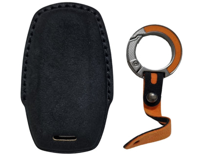 Black Car Key Cover for Haval H9 – Alcantara or Leather and orange keychain on a white background