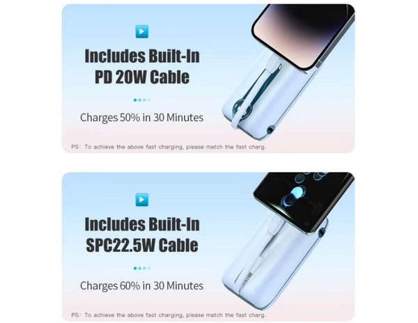 Product packaging with smartphone and charging cable on light blue background