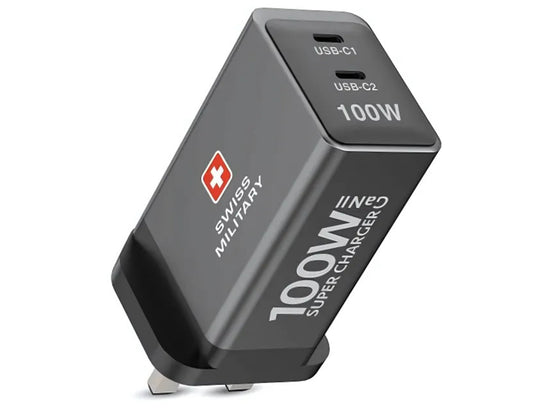 Swiss Military 100W GaN II Super Charger Dual USB-C – SM-PH-GaN II-2C-GRY on a white background