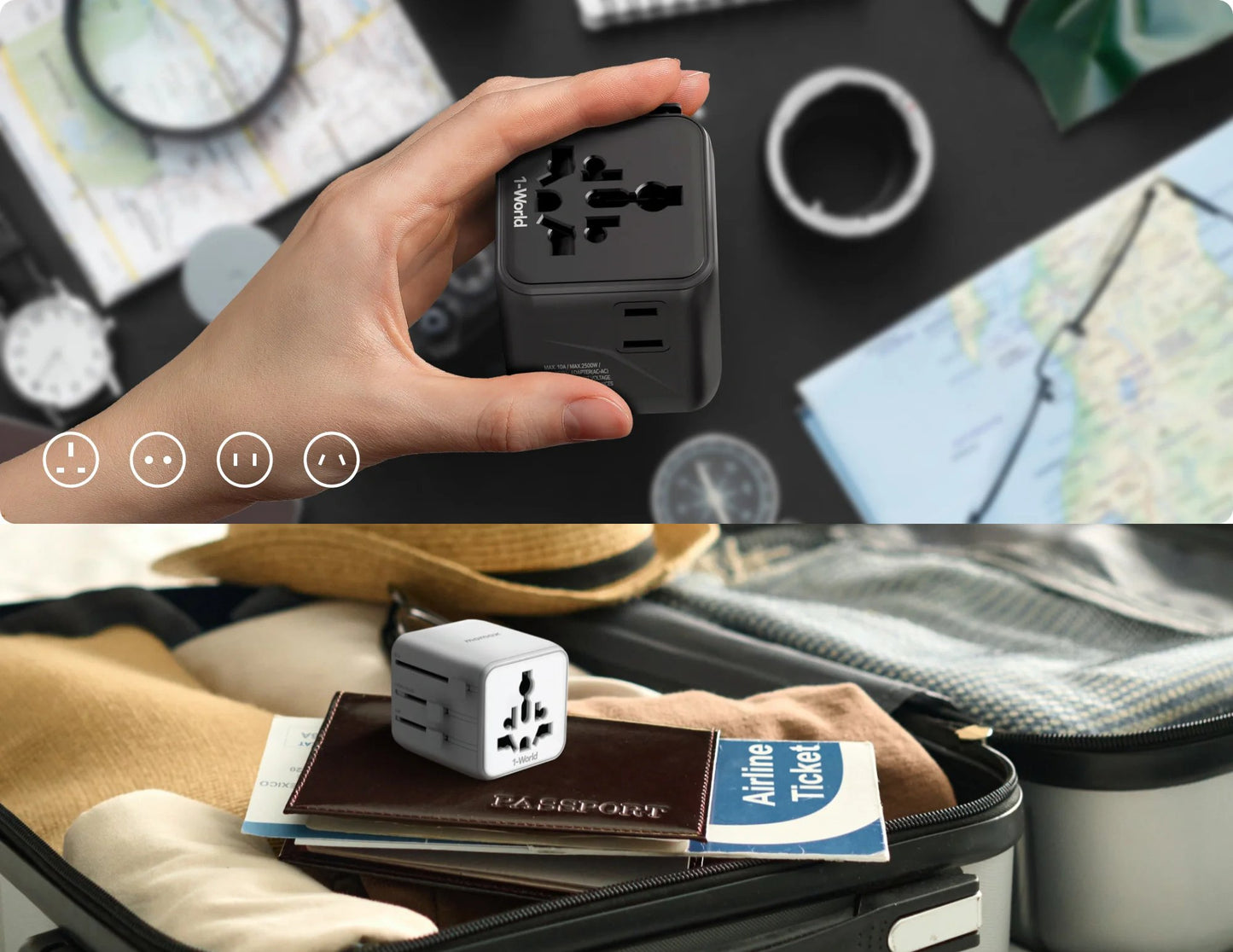 Momax 1-World Universal Travel Charger with Dual AC Outlets – UA19D / UA19W