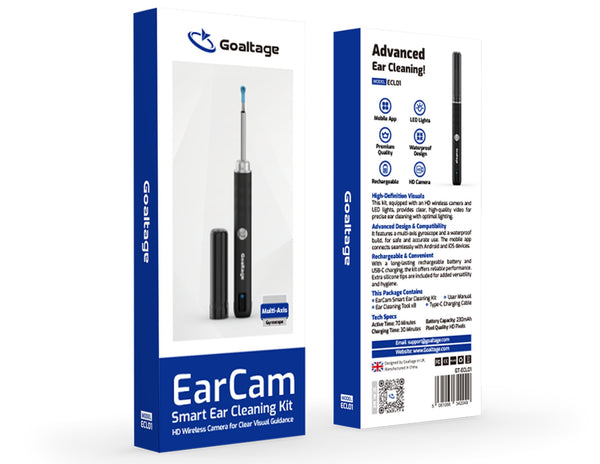 Goaltage EarCam smart ear cleaning kit packaging on a white background