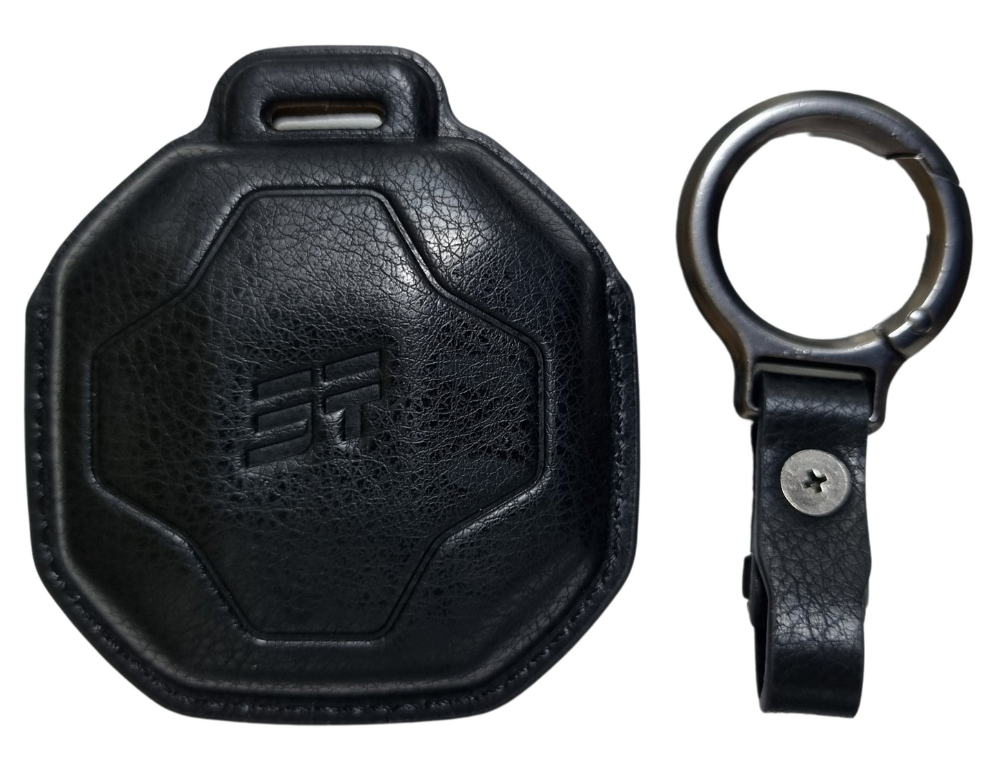 Jetour T2 Car Key Cover – Alcantara / Leather Finish with a key ring on a white background