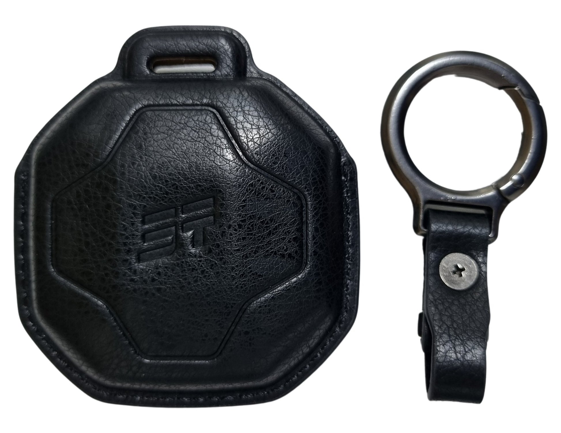 Jetour T2 Car Key Cover – Alcantara / Leather Finish with a key ring on a white background