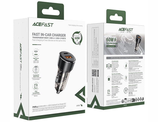 Acefast fast in-car charger packaging on a white background