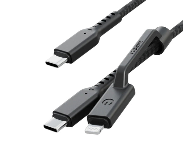 Energea Flow Duo 2-in-1 USB-C to USB-C + Lightning Cable 1.5M – CBL-FLDUO-BLK150