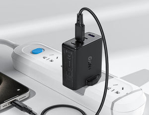 Acefast A97 100W GaN Wall Charger with multiple outlets and cables on a white background
