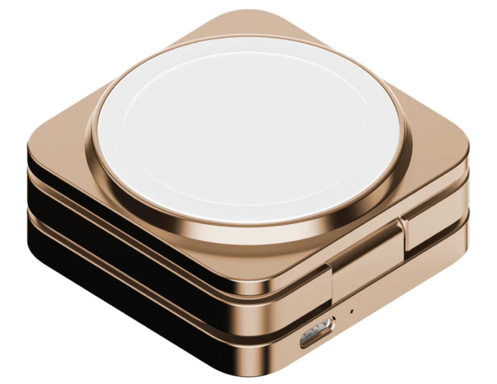 Gold square compact mirror with white center on a white background