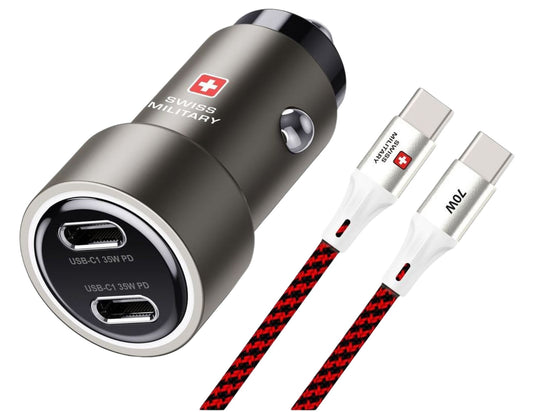 Swiss Military SM-CC-70WPD-2C-CABLE 70W Super-Fast Car Charger with USB-C to USB-C Cable