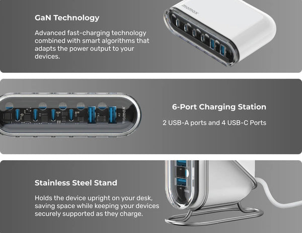 Momax 1-Charge Flow+ 6-Port GaN Desktop Charger 120W (UM55UKW)