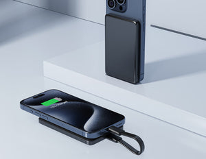 Acefast M8 5000mAh Power Bank with a smartphone on a white surface