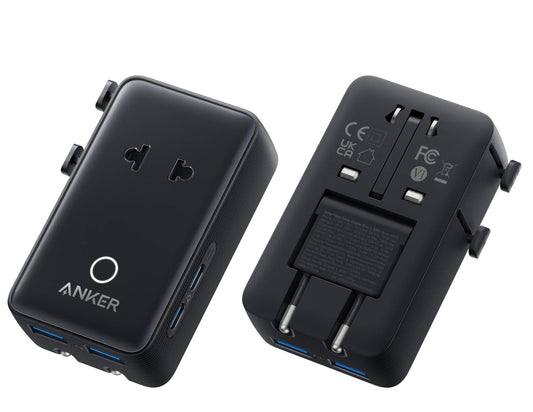 Black Anker Nano 5-in-1 20W Travel Adapter A9215311 with multiple ports on a white background