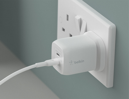 Belkin - شاحن حائط BoostCharge Pro ثنائي USB-C GaN مع PPS 65W