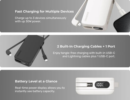 بنك طاقة موماكس 1-باور فيتال+ بسعة 10000 مللي أمبير/ساعة مع منفذ USB-C وLightning مدمج - IP138MFID / IP138MFIW